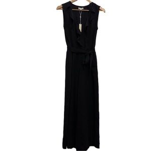 Max Studio black wrap jumpsuit sleeveless wide legs flair woven v neck small
